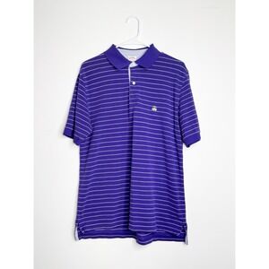 Brooks Brothers 1818 Men's Performance Polo Medium Purple Striped Short Sleeve